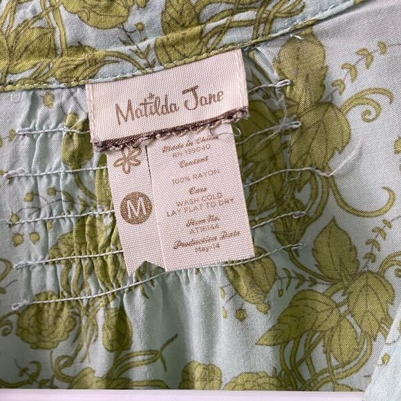 Matilda Jane 3/4 Sleeve Blouse Green with leaf print Medium Tunic Pullover - Picture 8 of 8